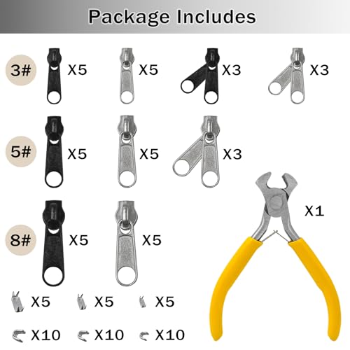 85PCS Zipper Repair Kit, 3 Sizes Replacement Sliders & Pulls for Metal Plastic Nylon Coil Zippers, Universal Zipper Fix Kit with Install Pliers for Jackets Coats Backpacks Luggage Tents