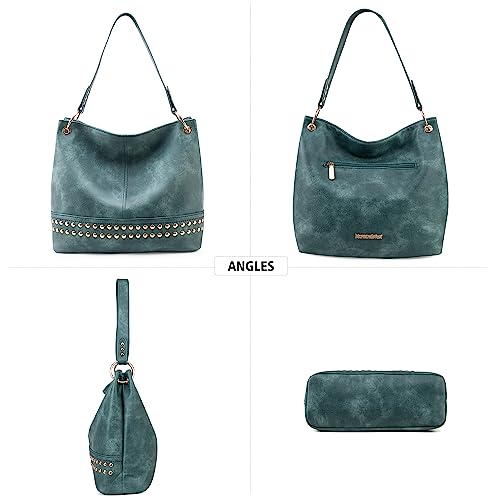 Purses for Women Hobo Bags Slouchy Shoulder Bag Tote Handbags | Stylish for Everyday Use, Zip-top Closure, Back Anti-theft Pocket, 3 Inner Pockets, Comfortable Wide Strap for Dating Errands - color: D-turquoise