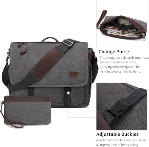 Nerlion Messenger Bag for Men 17-17.3 Inch Laptop Bag Canvas Water-resistant Computer Bag Shoulder Bag Work Briefcase Bookbag for College (Gray) - color: Coffee