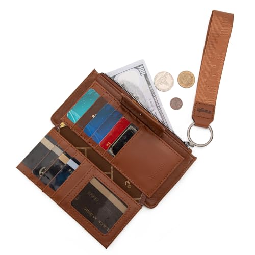 X Wrangler Western Wallet for Women Card Cases & Money Organizers Wristlet Wallet with Zipper Pocket - color: X Brown