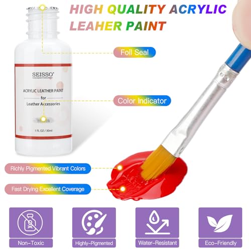 Leather Vinyl Repair Kit, 12 Colors Acrylic Leather Paint for Shoes, Sneakers, Leather Furniture, Bags, Car Seat, Wallets Leather Scratch Tear Repair Leather Care Set - color: 12 Color Acrylic Leather Paint