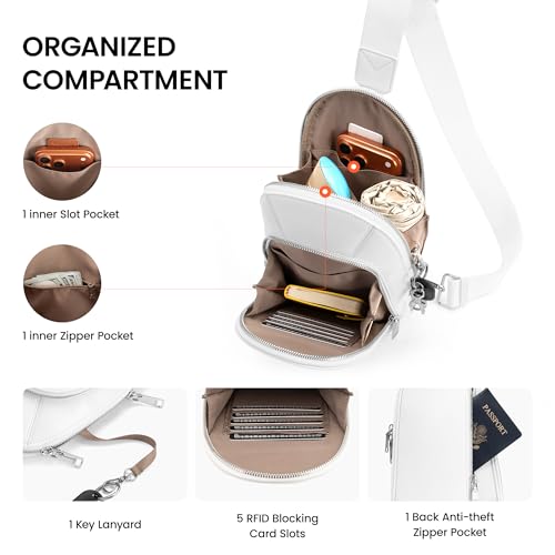 befen Genuine Leather Sling Bag for Women, Anti Theft Crossbody Chest Bags | Leather Fanny Packs for Travel with RFID Card Slots for Daily Travel - color: White