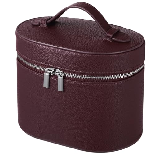 Makeup Vanity Bag for Women - Large Capacity Cosmetic Organizer with Removable Liner, Waterproof PU Leather Skincare Bag, Portable Chic Cosmetic Make Up Case for Skincare, Accessories, Burgundy - color: Burgundy, size: StyleA