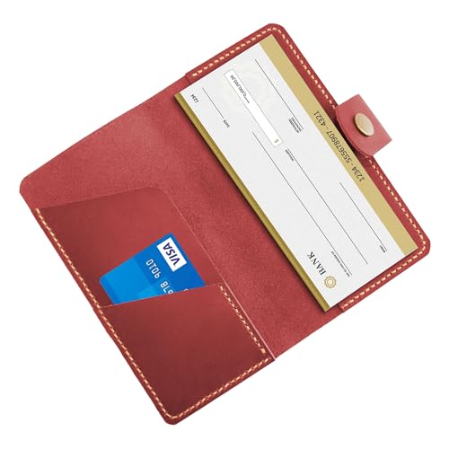 Red Leather Checkbook Cover, Unisex Adult, RFID Protected, Minimalist Style - color: Red