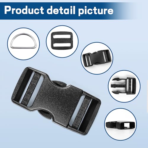 8 pack 3/4" Quick Side Release Buckles, Tri-Glide Slide Clip 16 PCS, 8 Metal D-Ring, Dual Adjustable No Sewing Clips, Plastic Buckles Replacement for Nylon Webbing Straps Backpack Belt Dog Collars - color: 3/4" 8 Pcs Buckle Set