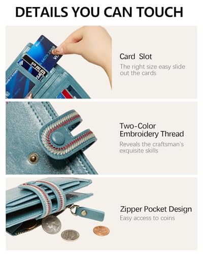TFKGS Small Wallet for Women Vegan Leather RFID Blocking Bifold Compact Credit Card Holder with Zipper Coin Pocket Blue - color: 3-Blue