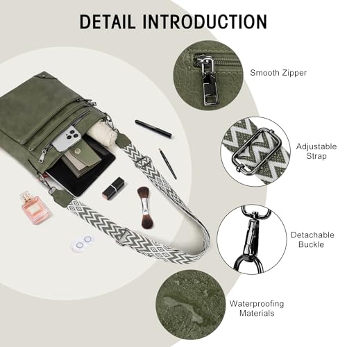 TANTOMI Crossbody Bag for Women PU Leather Travel Purse | Trendy Women's Shoulder Handbags, Comfort Adjustable Wide Strap, Water-Resistant, Multi Pockets for Daily Use & Travel - color: Dark Green