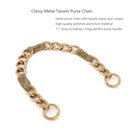 Yichain Classy Metal Tassels Bag Chains Purse Handles Shoulder Strap Replacement Charms Accessories (Antique Gold Big 17'') - color: Antique Gold Big 17''