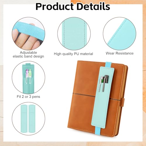 2 Pack Pen Holder for Notebook & Bible Pen Holder Elastic Pen Sleeve | Tokusatsu Elastic Sleeve, 18cm (7.09in)-21cm (8.27in), PU Leather for Notebooks, Planners, Journals & Bibles, Light Blue - color: Light Blue