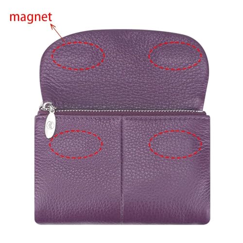 Royal Bagger RFID Blocking Women's Short Wallet Genuine Cow Leather Multi-card Slots Card Holder Trifold Purse Magnetic Opening 2063 (Orange) - color: Orange
