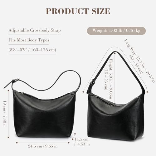 Genuine Leather Hobo Bags for Women Slouchy Shoulder Purses Crossbody Handbags with Adjustable Strap for Work Casual | Shoulder Bag - color: Black