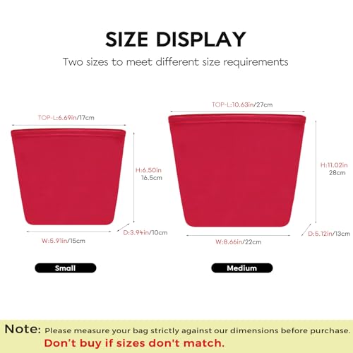 GIVLEFLY Satin Purse Organizer Insert for Bucket Bag, Silky Polyester Handbag Liner, Lightweight Structured Purse Shaper for Women,Zipper red small - color: Red Zipper, size: Small