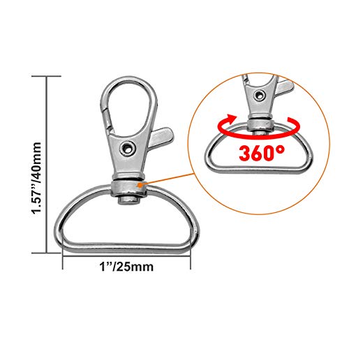 60Pcs Swivel Snap Hooks,Metal Swivel Lanyard Snap Hook for Keychain Lanyard,Crafts Supplies,1” (25 mm) Inside Width - color: Silver