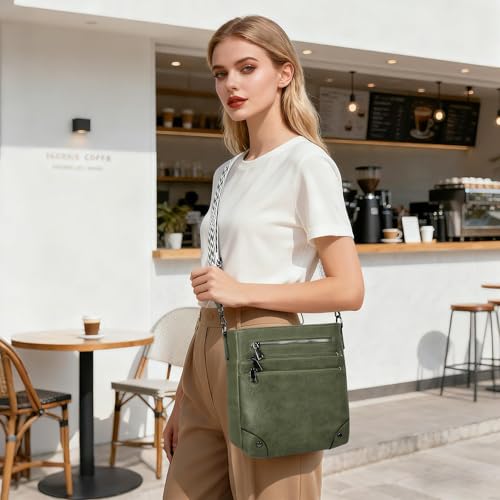 TANTOMI Crossbody Bag for Women PU Leather Travel Purse | Trendy Women's Shoulder Handbags, Comfort Adjustable Wide Strap, Water-Resistant, Multi Pockets for Daily Use & Travel - color: Dark Green