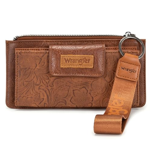 X Wrangler Western Wallet for Women Card Cases & Money Organizers Wristlet Wallet with Zipper Pocket - color: 1-brown
