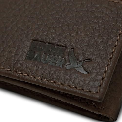Eddie Bauer Men Signature Trifold Wallet - color: Rugged Leather - Brown