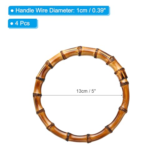 PATIKIL 5.9 Inch Bamboo Purse Handles, 4 Pcs Round Replacement Handmade Rings for Tote Bag Purse Making Decorations, Brown - color: Brown, size: 5 Inch