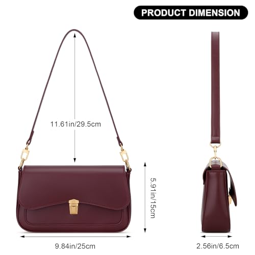 KKXIU Small Shoulder Bag for Women Cute Hobo Handbags Mini Clutch Purses | Classic Trendy Retro Underarm Crossbody Bag with Detachable Straps, Zipper Closure - color: Burgundy