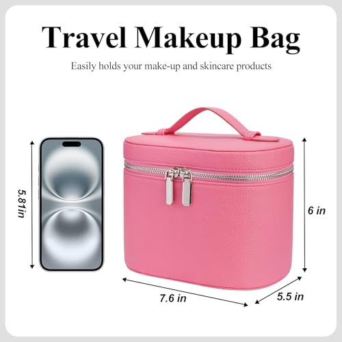 honitty Makeup Bag, Travel Make up Case with Compartments and Handle, Portable Cosmetic Organizer Bags,Toiletry Bag for Women - color: Rose(7.6*5.5*6 in), size: M(7.6*5.5*6 in)