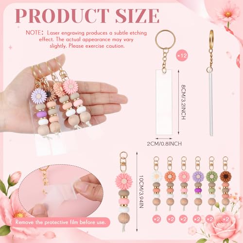 Wavyknot 12 Set Daisy and Acrylic Beadable Keychain Bars Bulk Laser Engraving Blanks Keychain Kit for DIY Crafts Jewelry(Pastel) - color: Pastel, style: Acrylic