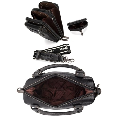 Wrangler 3Pcs Doctor Bag Sets for Women Top-handle Satchel Bag with Cell Phone Handbag and Coin Purse - color: Eye-catching Black