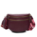 Woven Vegan Leather Bum Bag for Women, Crossbody Fanny Pack with Coin Purse | Removable 2-inch-wide strap adjusts to a 14–24.5-inch drop; dual zip compartments, reinforced hardware, 1.1-lb design - color: Burgundy