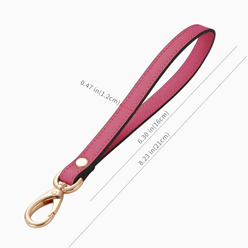 Genuine Leather Wristlet Strap - Universal Hand Lanyard Replacement - color: Gold - Rose Red