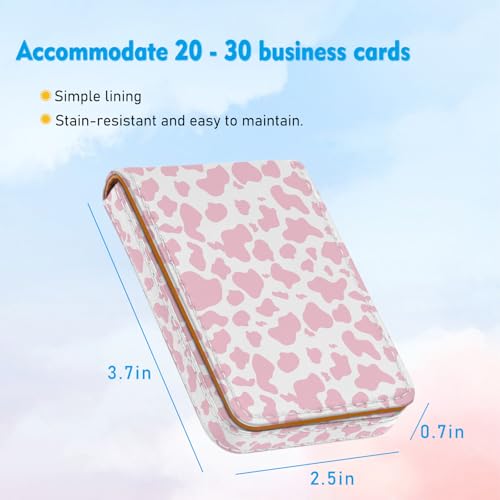 Business Card Holder, PU Leather Printing Business Card Case Pocket with Magnetic Shut, Portable Business Card Carrier Holder for Women or Men (Cow-Pink) - color: Cow-Pink