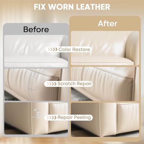 Leather Recoloring Balm for Faded Leather - Leather Repair Balm & Color Restorer for Couch, Car Seats, Furniture & Vinyl, 10OZ (Beige) - color: Beige, size: 10 OZ