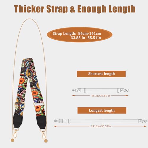 Purse Strap, 1.5" Cowhide Head Wide Shoulder Bag Strap Adjustable Replacement,Jacquard Embroidery Crossbody Bag Straps - color: Colorful Flower