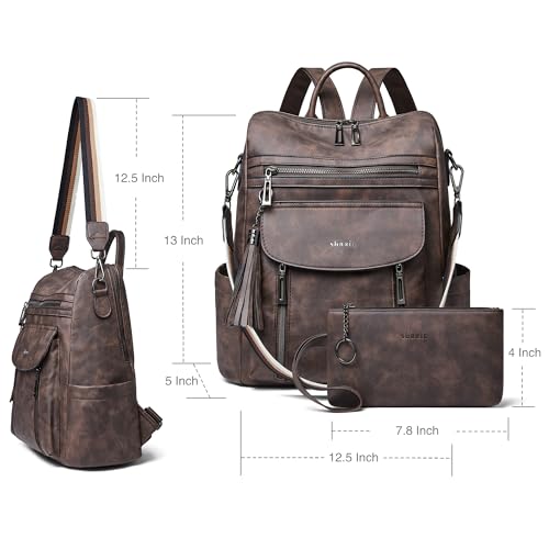 Shrrie Backpack Purse for Women Fashion Leather Backpack Purse Designer Travel Backpack Convertible Shoulder Bag with Wristlet - color: 2-7 Nubuck Coffee