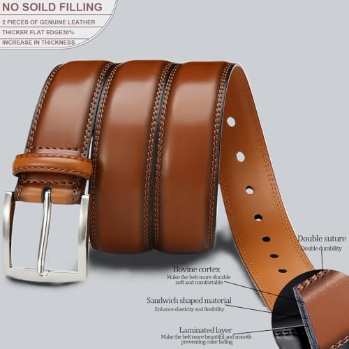 Men's Genuine Leather Dress Belts, 2 Pack, 1.32" Wide, | 100% genuine cowhide leather, handcrafted with classic prong buckles for business, casual, office, suit, jeans and daily wear - color: 06 Black Belt/Tan Belt, size: Fits 34" to 38" waist