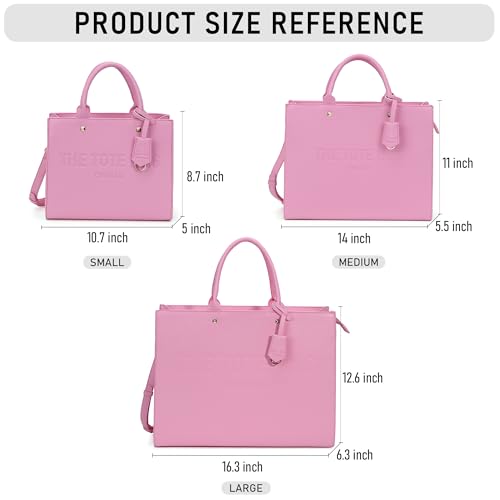 Chinllo Tote Bag for Women Top Handle Satchel Purse and Handbags with Shoulder Strap - color: Pink-grained, size: Medium 14 IN