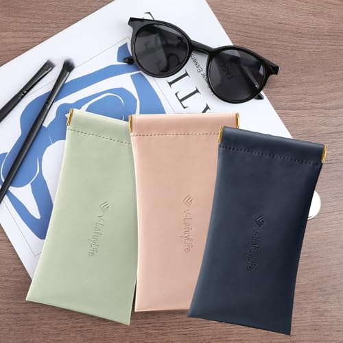 Glasses Case Soft 2 Pack - Portable Leather Squeeze Top Eyeglass Case,Soft Sunglasses Case. - color: Pink,navyblue,green