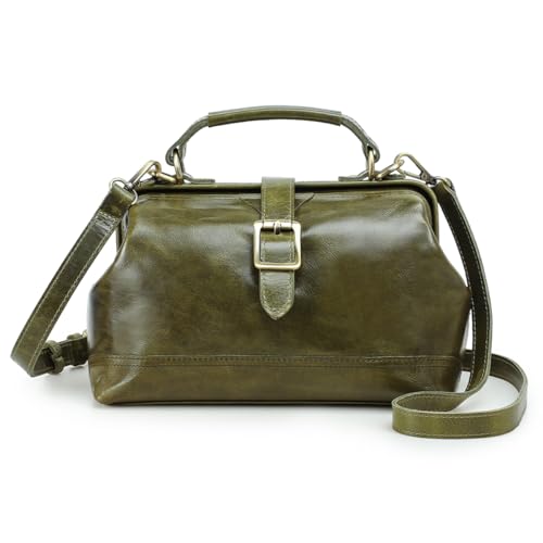CONTACTS Full Grain Leather Doctor Purse Bag for Women Top Handle Bag Vintage Handbag Shoulder Bag - color: Olive Green