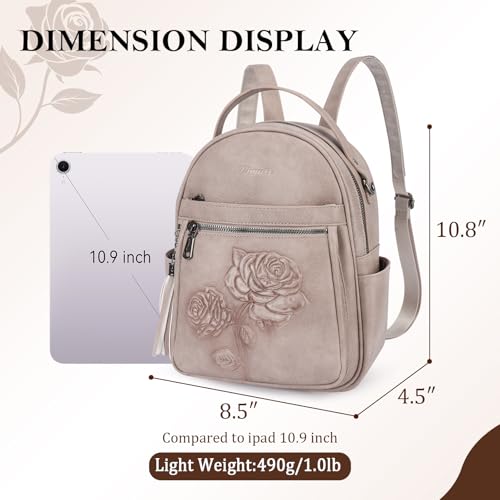 Mini Backpack Purse for Women,Vegan Leather Small Backpack for Daily | Embossed Lightweight Water-Resistance Travel Mini Fashion Daypack Bag,Ladies Casual Backpack Purse Gift Choice for Women - color: Gray-flower