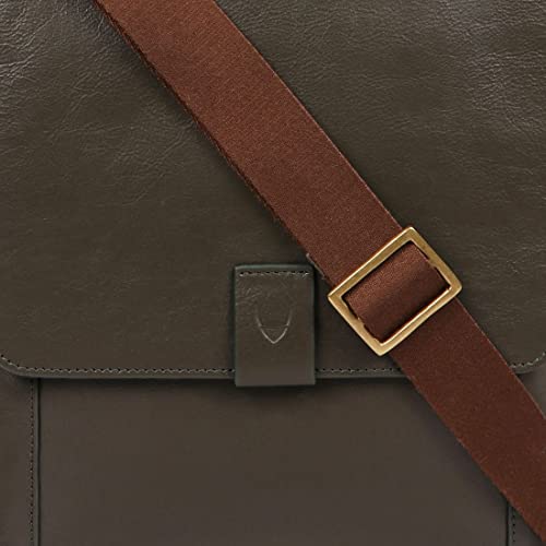 Hidesign Aiden Genuine Leather Medium Crossbody Men/Women Shoulder Messenger Bag/Travel Bag / 10.5" iPad Bag, Olive - color: Olive