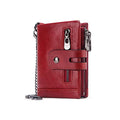 boshiho Genuine Leather Bifold Chain Wallet for Men RFID Blocking - color: Red-2