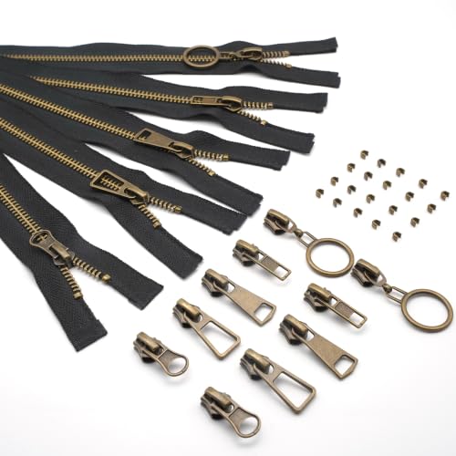 #5 Heavy Duty Metal Zipper 5 Pieces 1 Yard Long Each(Black/Copper Teeth) - color: Black/Copper Teeth
