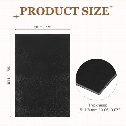 MECCANIXITY 1 PCS Top Grain Leather Sheet 11.8 x 7.9 Inch Natural Cow Leather 1.5-1.8mm Fabric Pieces for DIY Craft Furniture Office Belts Notebook Covers, Black - color: Black, size: 1.5-1.8mm