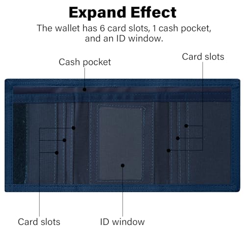 Men’s Nylon Trifold Wallet with 6 Page Wallet Insert, Ultra Thin and Security Wallet with ID Window for Card Cash Holder, Modern Fashion Purse Gifts for Teen Boys Men Women -Navy Blue - color: 24017 Navy Blue