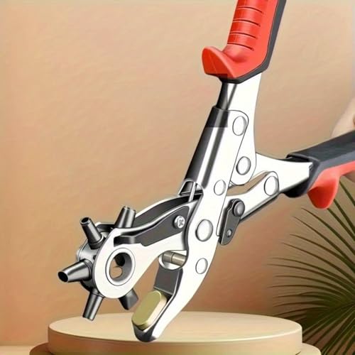 Leathercraft Hole Punch Plier, 6-Size Rotary Leather Punching Tool, Heavy Duty Leathercraft Punching Equipment for Belts Straps - style: budget