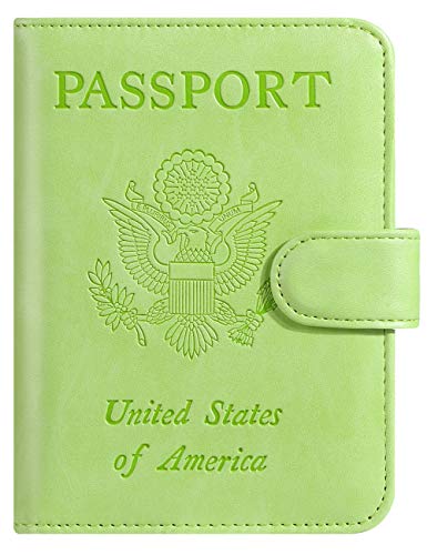 Passport Holder Cover Wallet RFID Blocking, Travel Essentials - color: Apple green