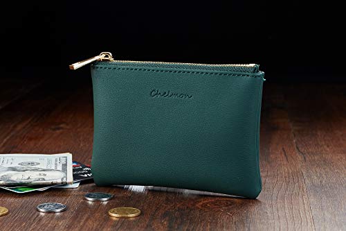 Chelmon Vegan Leather Coin Purse Pouch Change Purse With Zipper For Men Women - color: Green Coal