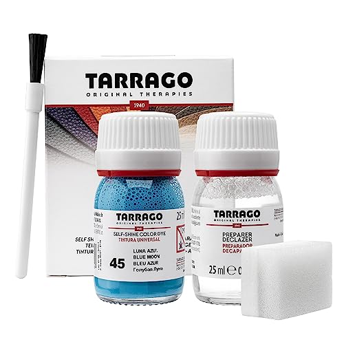Tarrago Leather Dye Kit with Deglazer and Applicator - Restore & Recolor Shoes, Boots, Purses, Wallets, Jackets, and Furniture - Rich Pigment - 25mL - color: Blue Moon #45