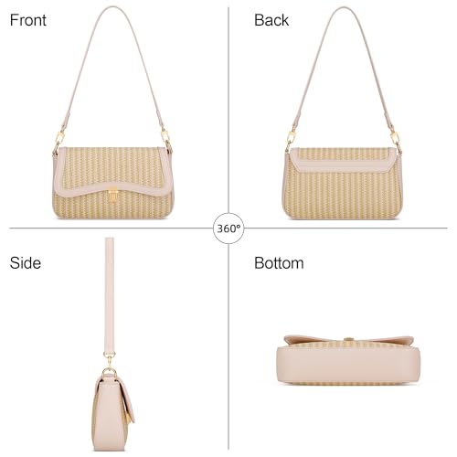KKXIU Small Shoulder Bag for Women Cute Hobo Handbags Mini Clutch Purses | Classic Trendy Retro Underarm Crossbody Bag with Detachable Straps, Zipper Closure - color: Straw Weave-beige
