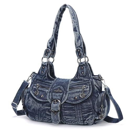 Angel Kiss Hobo Bags for Women Vegan Leather Shoulder Purses and Handbags Ladies Roomy Tote Bags Purse with Crossbody Strap - color: Denim Blue