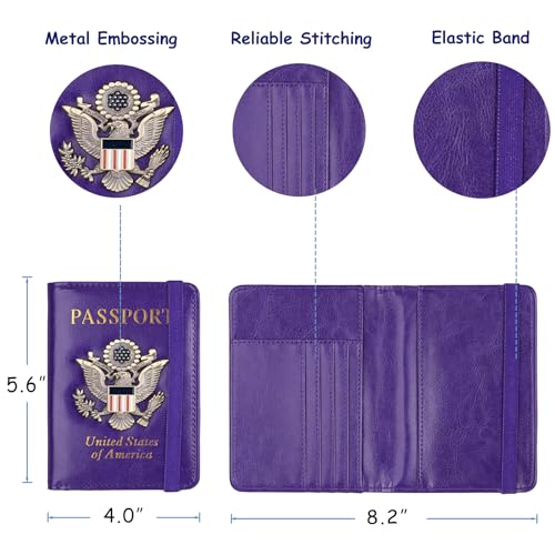 TOURSUIT RFID Blocking Passport Holder, Leather Travel Wallet, Purple - color: Purple