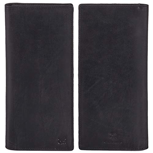 Long Wallet for Men Women Leather Slim Bifold RFID Blocking Card Holder | Real Top Grain Leather, Stylish 18 Credit Card Slots, 2 ID Windows, 2 Currency Sleeves, Gift Box, (Black, Crazy Horse) - color: Black Crazy Horse