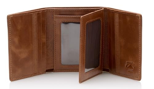 Stealth Mode Leather Trifold RFID Wallet For Men With Flip Out ID Holder - color: Brown Crunch